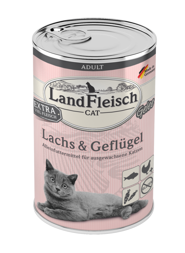 Landfleisch Cat Gelee Lachs+Geflügel 400gD